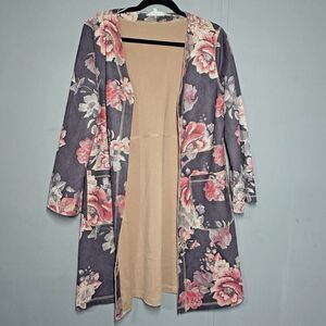 Anthropologie Solitaire faux-suede floral duster jacket Open Cardigan Size M